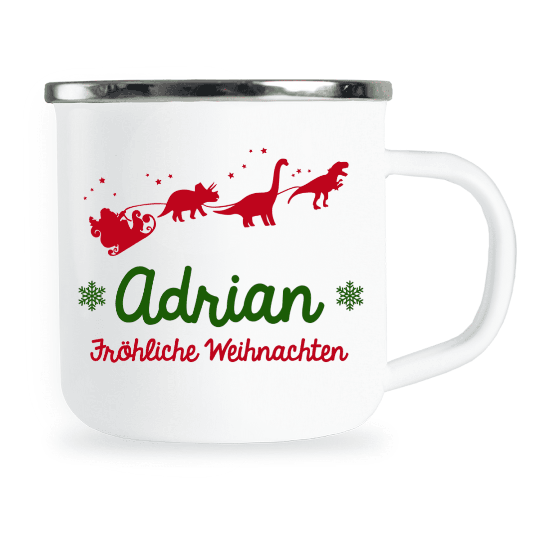 personalisierte Emaille Tasse Weihnachten Santa